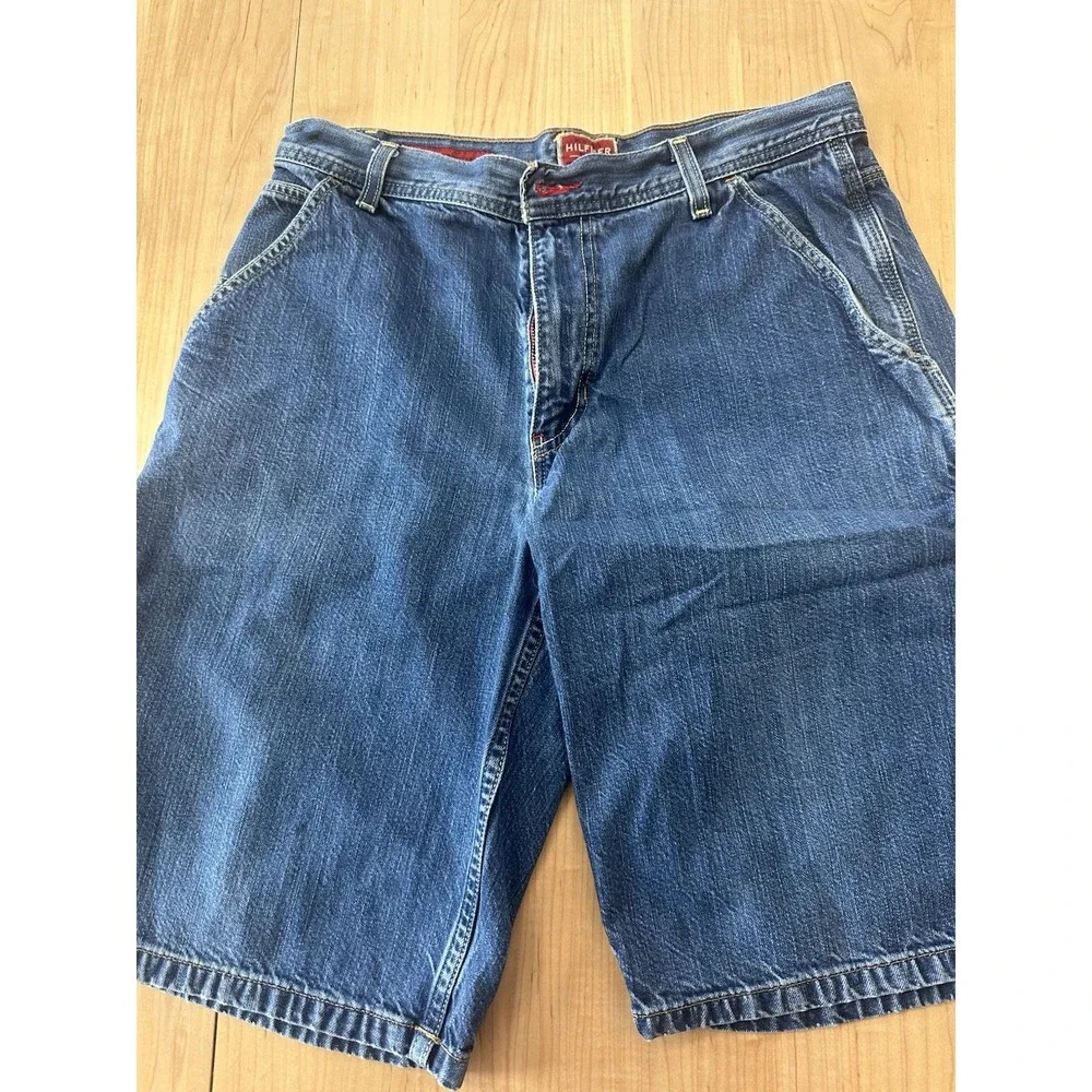 Vintage Tommy Jeans Shorts Mens 32 Blue Carpenter Denim Jorts Hilfiger Baggy